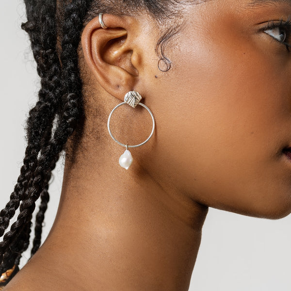 Big hoop pearl earrings silver