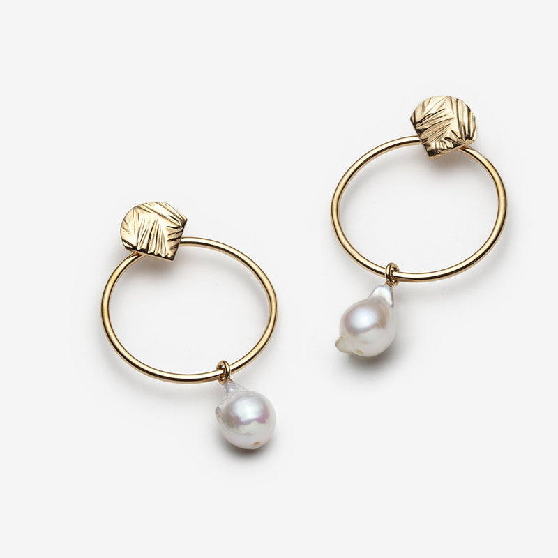 Large hoop pearl earrings gold