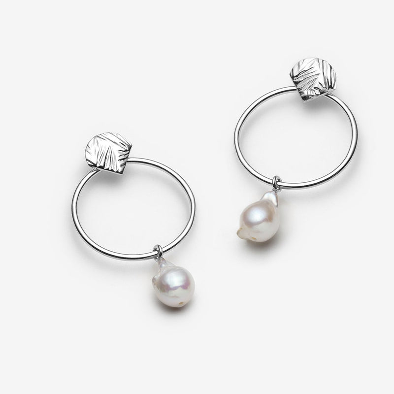Sterling silver charm pearl hoop earrings