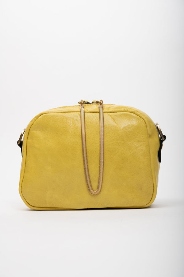 Veinage Yellow leather crossbody bag and brass charm CARTIER model