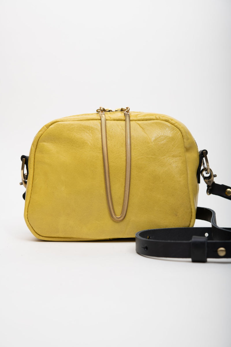 Veinage Yellow leather crossbody bag and brass charm CARTIER model