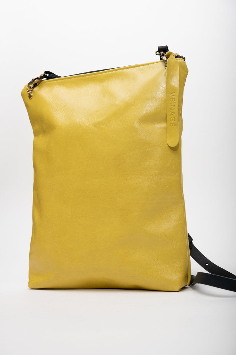 Veinage Bordeaux yellow leather clutch bag with crossbody strap