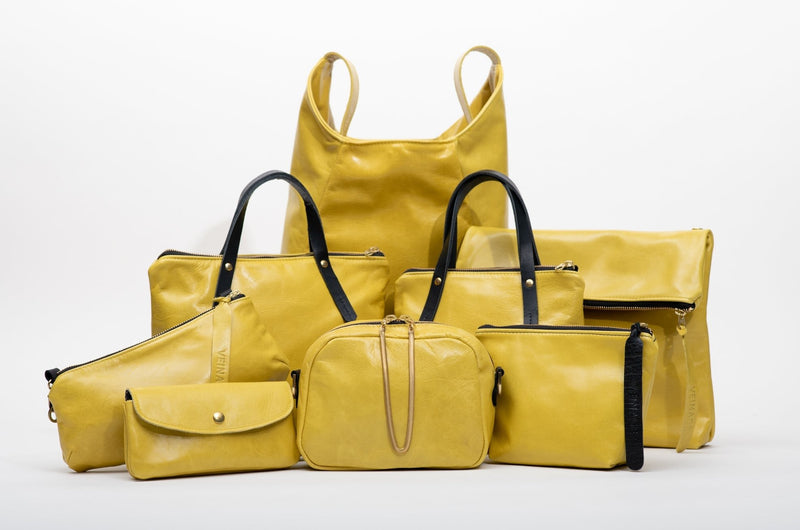 Yellow leather, Veinage handmade in Montreal, Canada