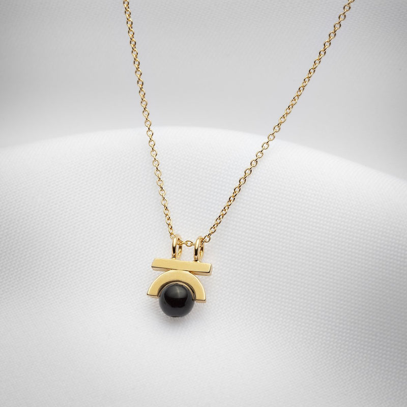 small stone pendant necklace gold plated with black onyx