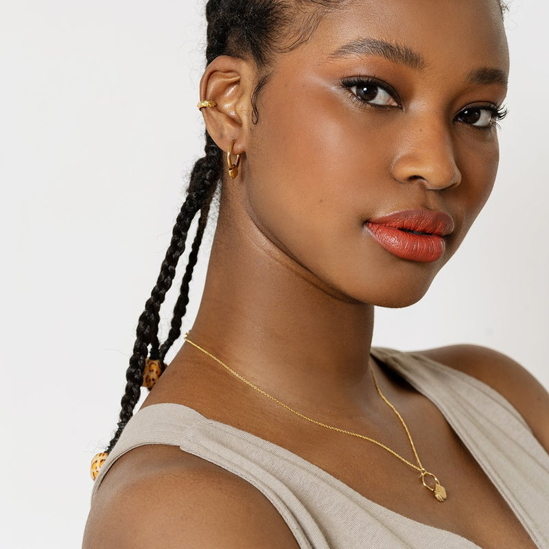 Gold hoop earrings and necklace set