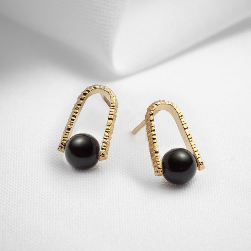 Gold vermeil black onyx dainty stud earrings