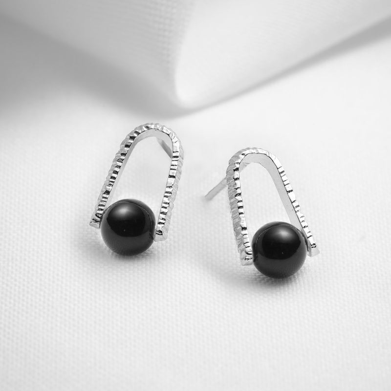 Black onyx floating gemstone stud earrings in sterling silver