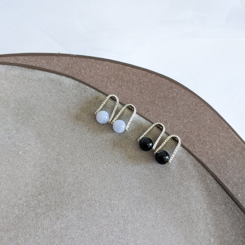 Gemstone dainty stud earrings in silver