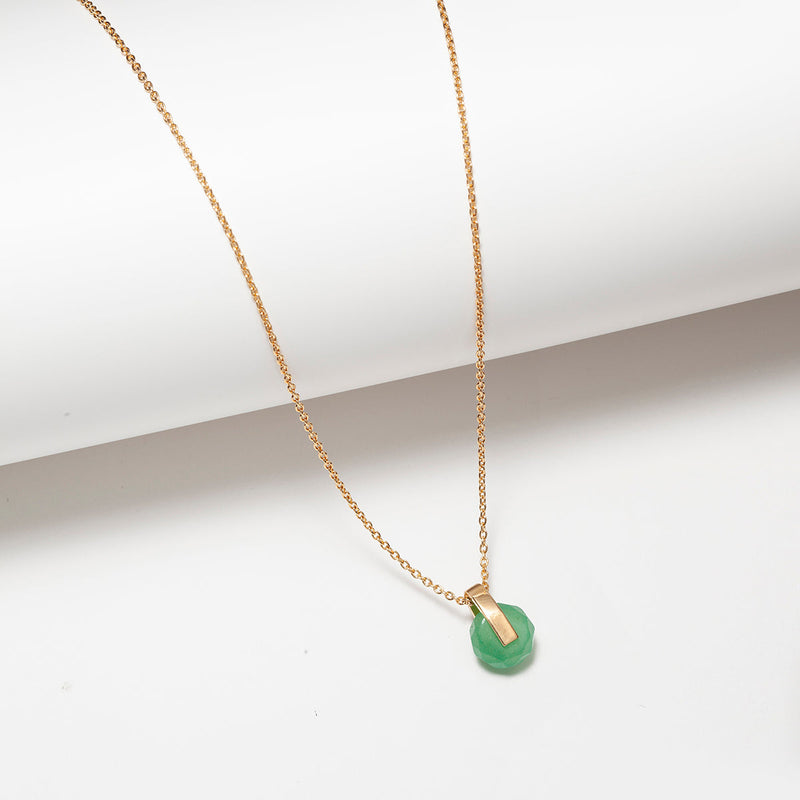 Aventurine circle and  bar pendant necklace in gold