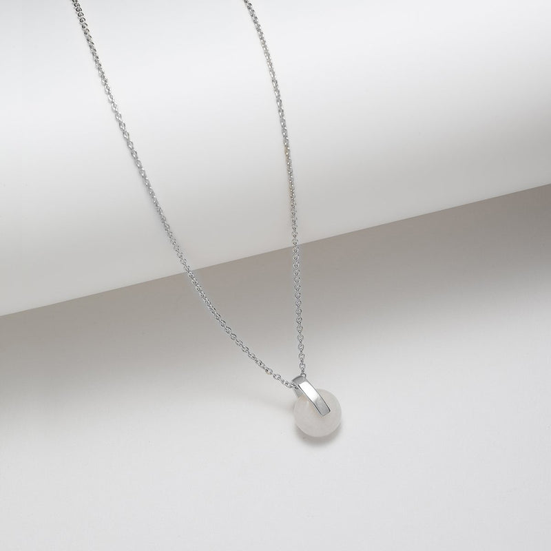 Sterling silver white jade bar pendant necklace