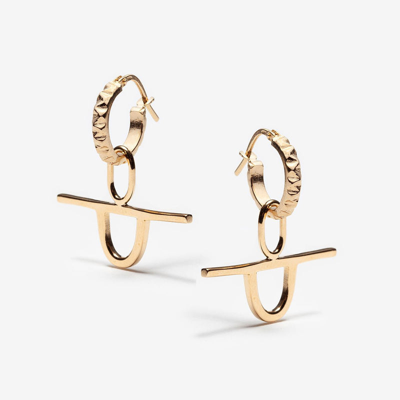 Small Gold Hoops - With Edgy geometric Charms - Canada