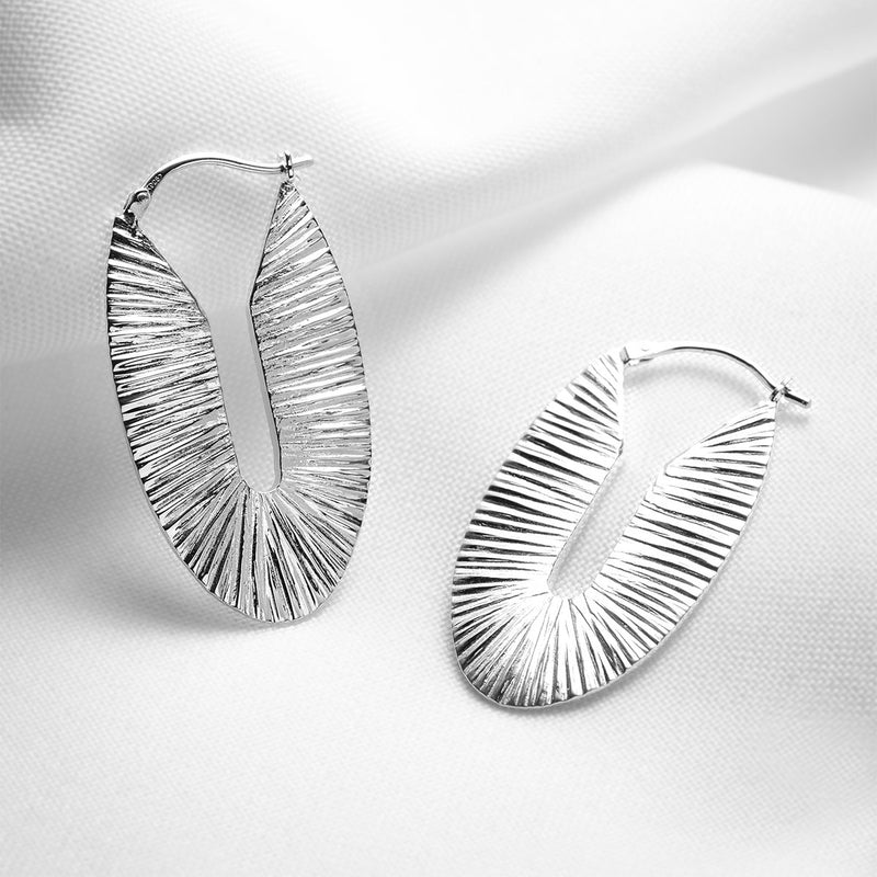 Chunky oval large textured hoop earrings in sterling silver