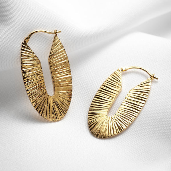 Chunky large oval hoop earrings gold plated vermeil