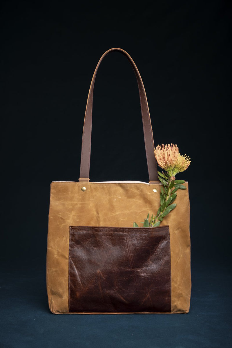 Leather and waxed canvas tote bag convertible to back pack - Masson