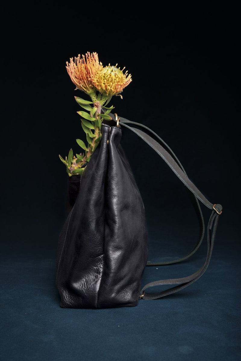 Leather and waxed canvas tote bag convertible to back pack - Masson