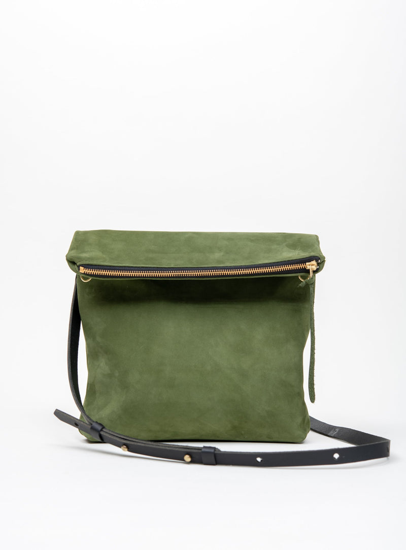 Veinage Bordeaux green suede leather clutch bag with crossbody strap