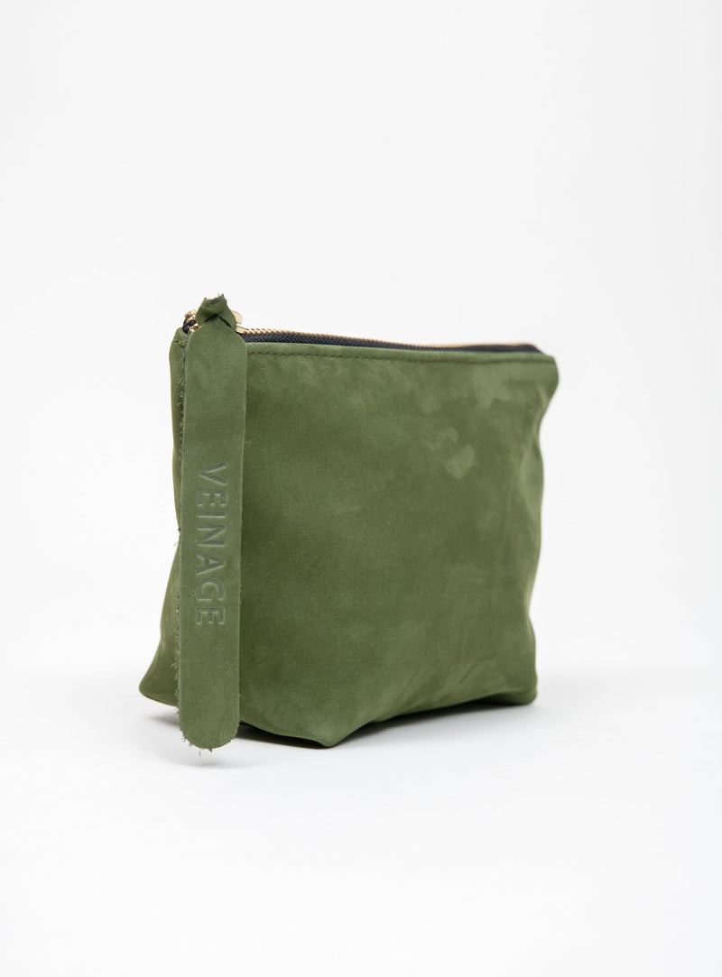 Veinage Garnier green leather suede pouch, handmade in Montreal, Canada