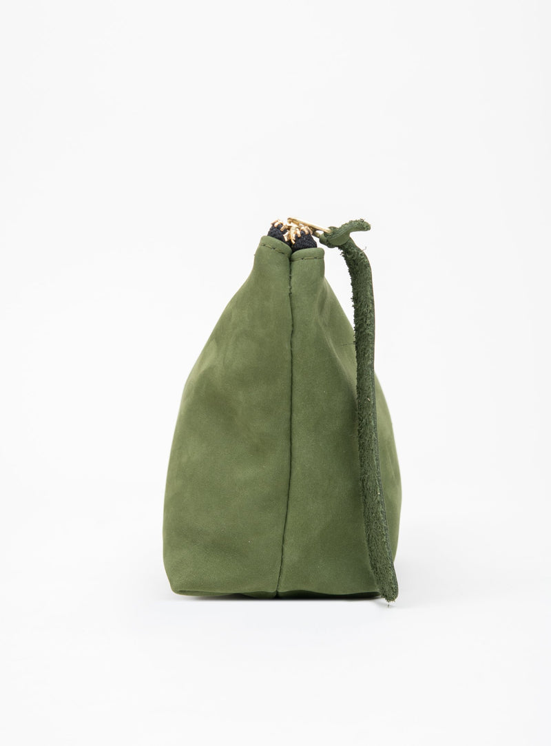 Veinage Garnier green leather suede pouch, handmade in Montreal, Canada