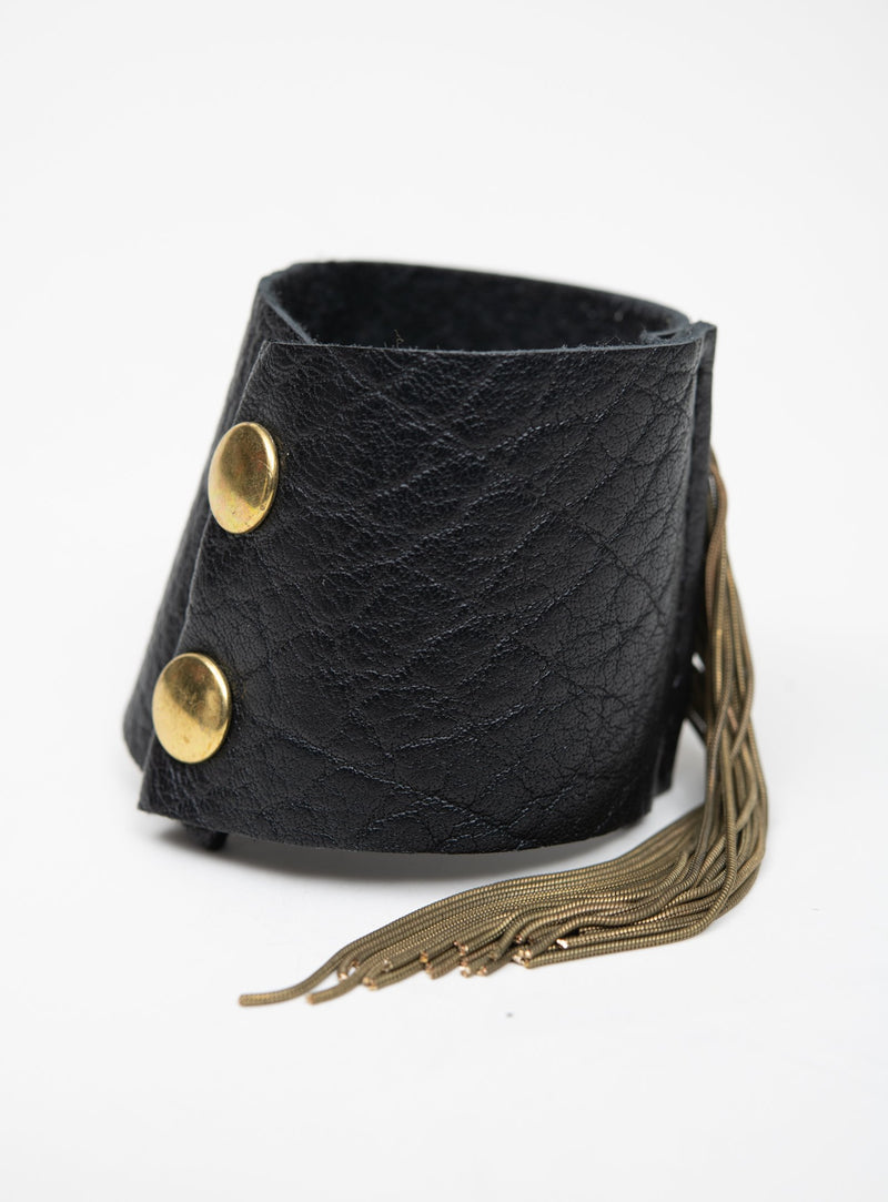 Leather and brass chain bracelet DANDURAND model