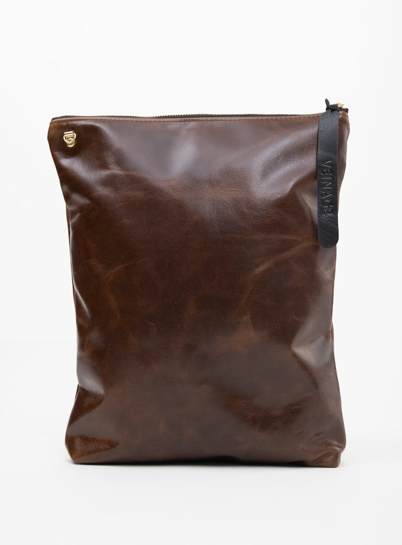 Veinage Bordeaux cognac leather clutch bag with crossbody strap